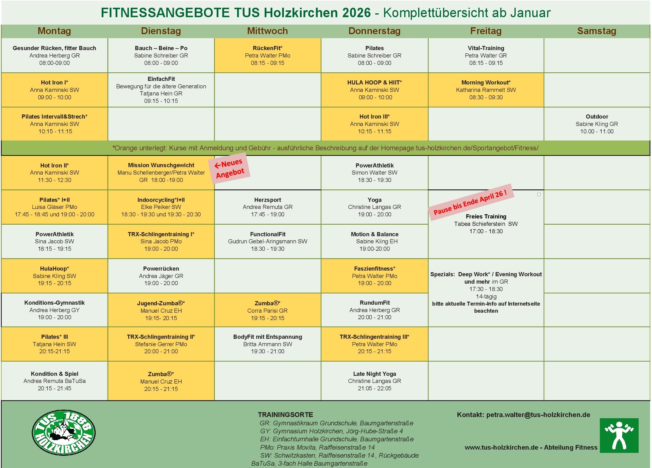Fitnessstunden ab Januar 2026